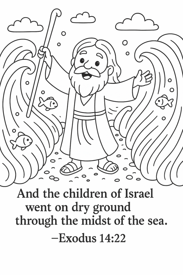 Moses and the Red Sea Coloring Page – Exodus 14:22