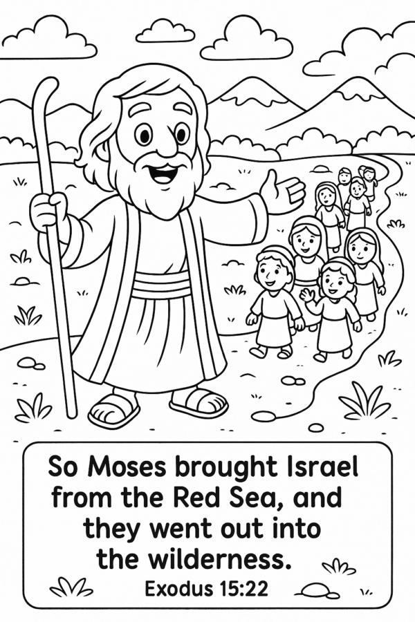 Moses in the Wilderness Coloring Page – Exodus 15:22