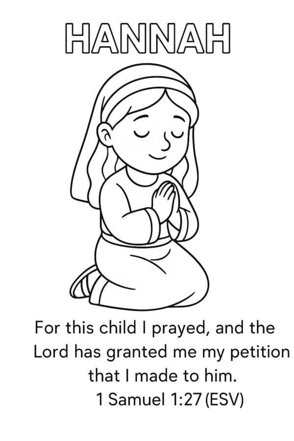 🖍️ Hannah Praying – Bible Verse Coloring Page for Kids