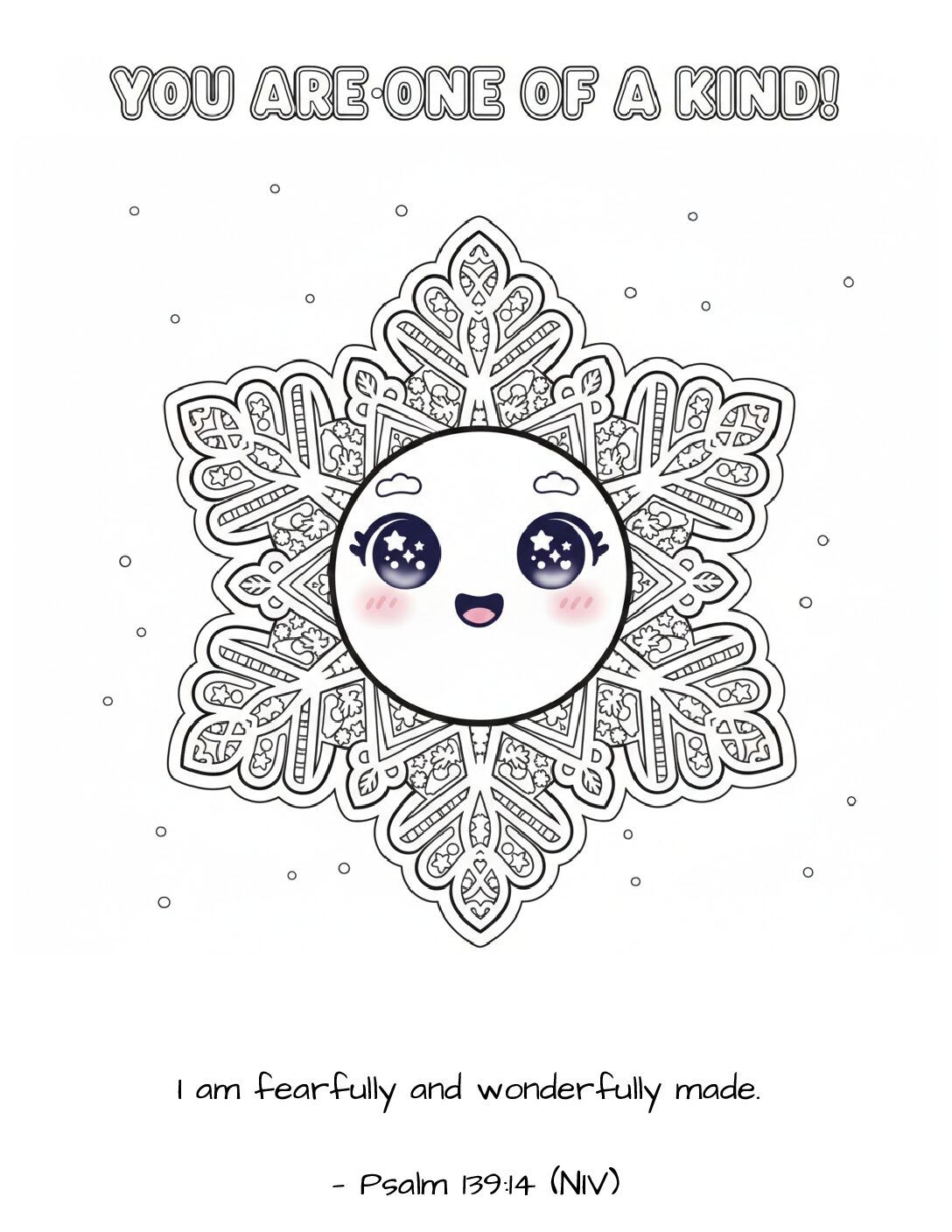 "One of a Kind" Snowflake Coloring Page (Psalm 139:14)