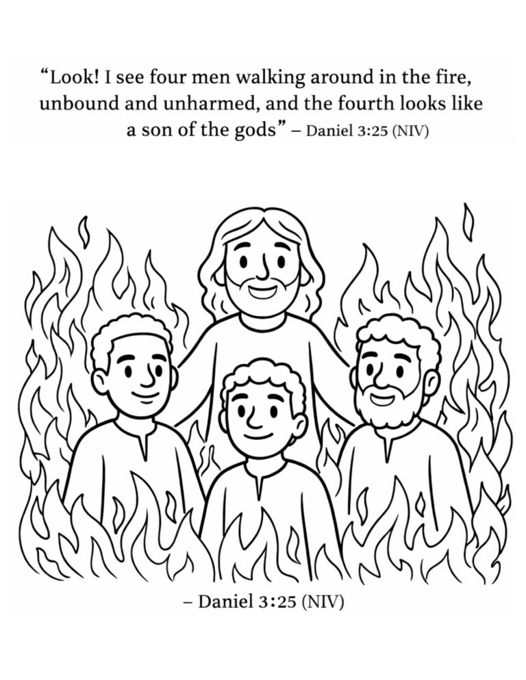 The Fire That Didn't Burn – Shadrach, Meshach, and Abednego Coloring Page