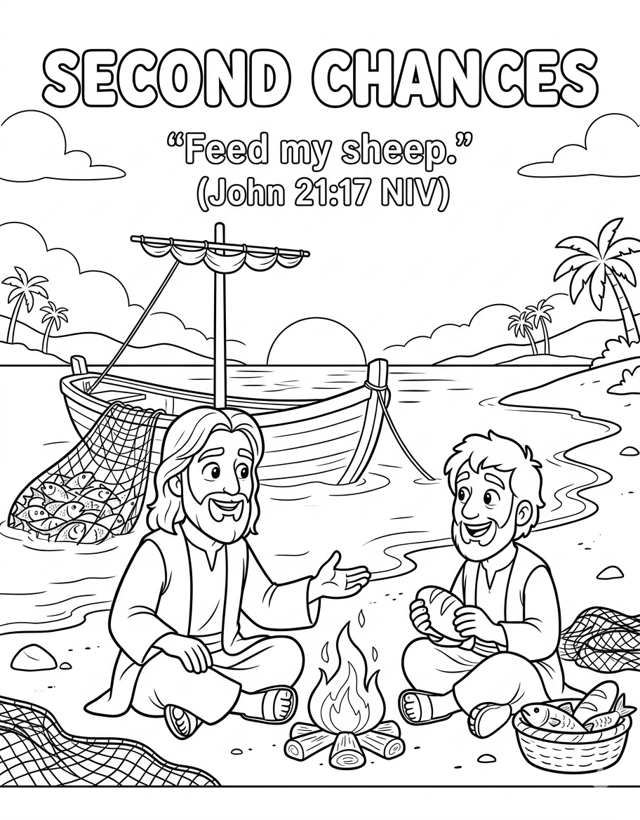 Free Second Chances Sunday School Coloring Page Peter and Jesus