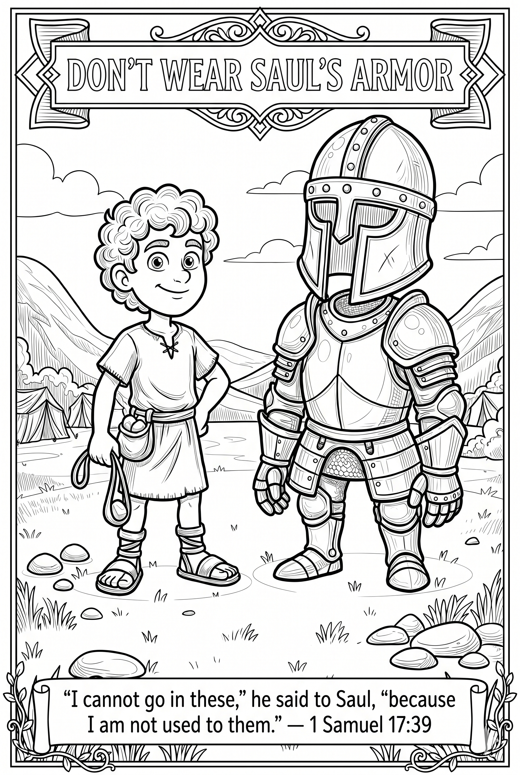 Free Don't Wear Saul's Armor Coloring Page for Sunday School
