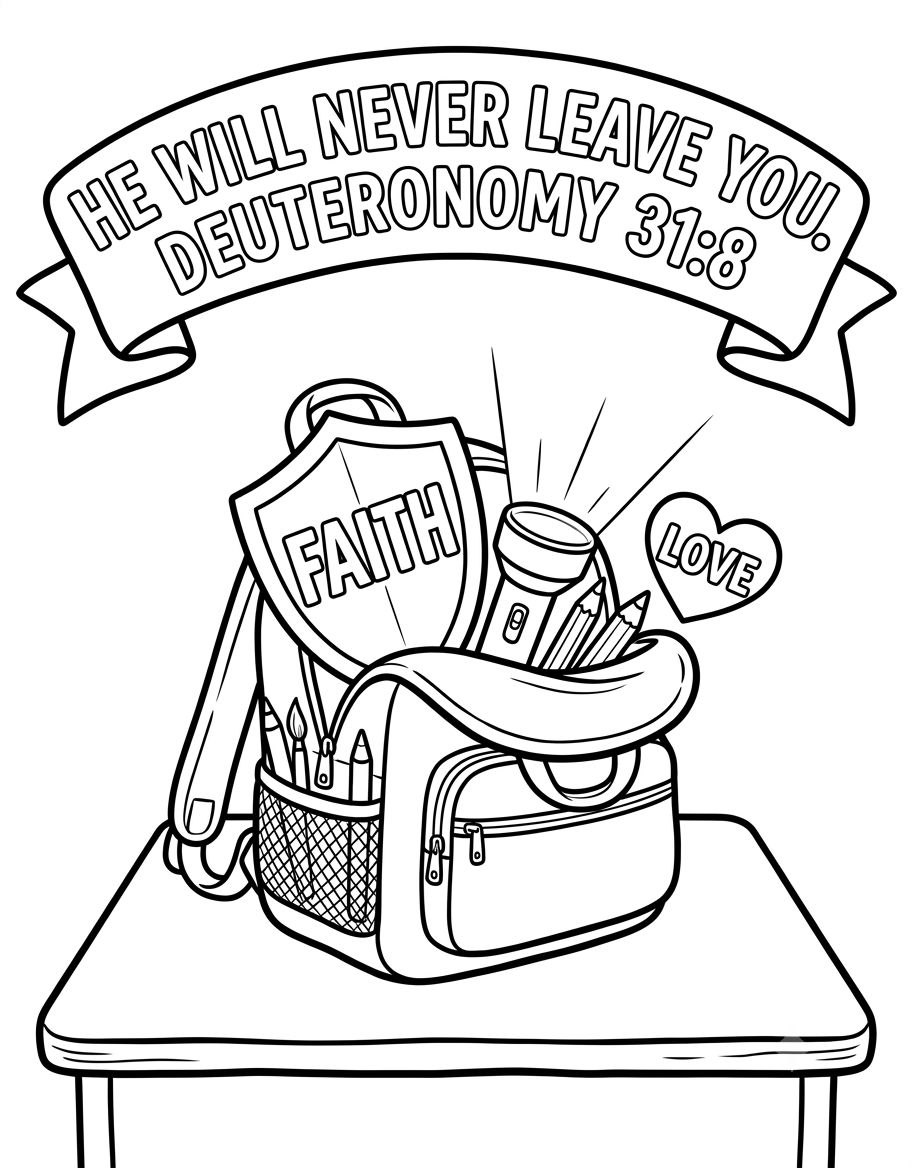 🎒 Backpack Blessings: Geared Up for God's Great Adventure!: Coloring Page