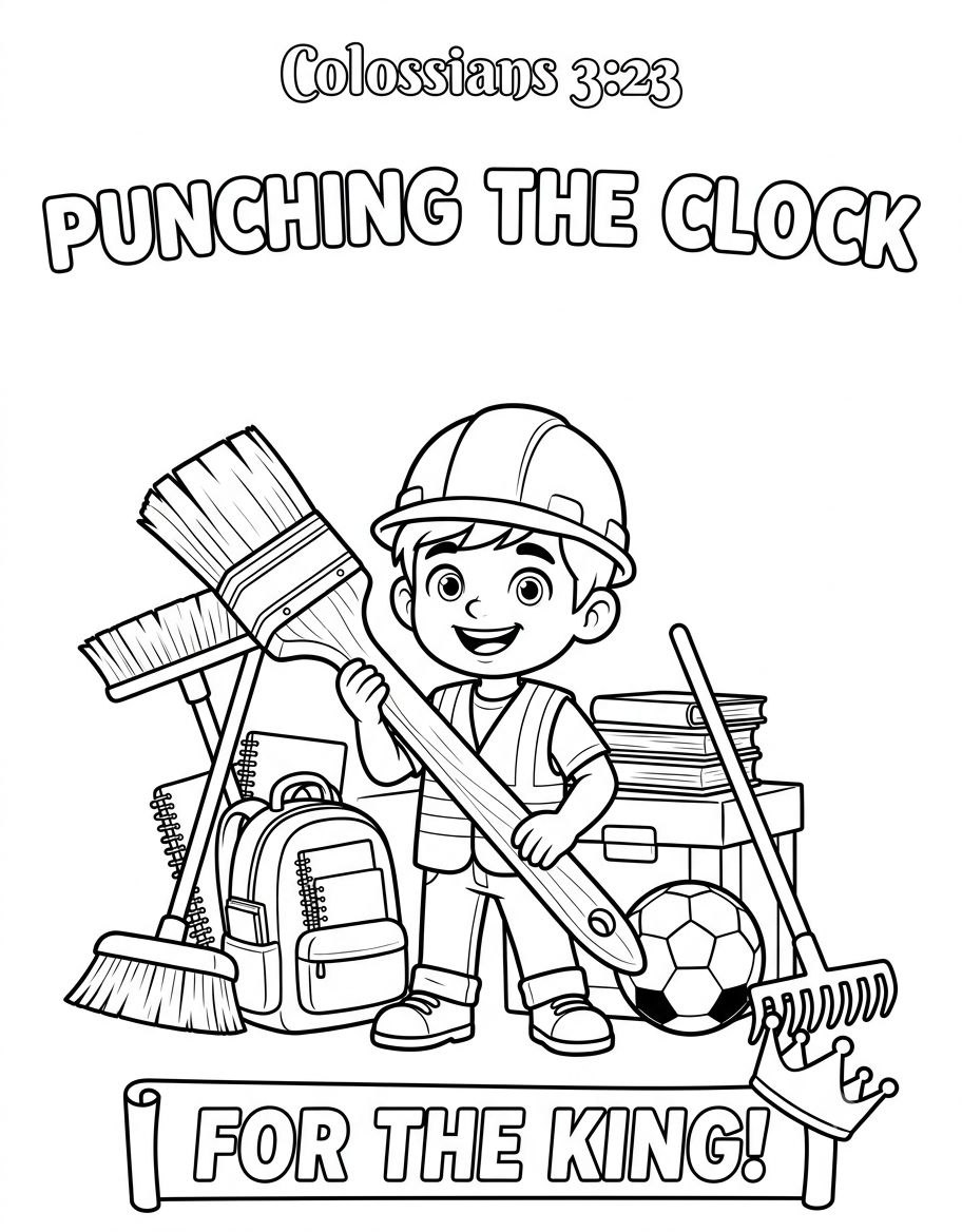Punching the Clock for the King! Bible Coloring Page