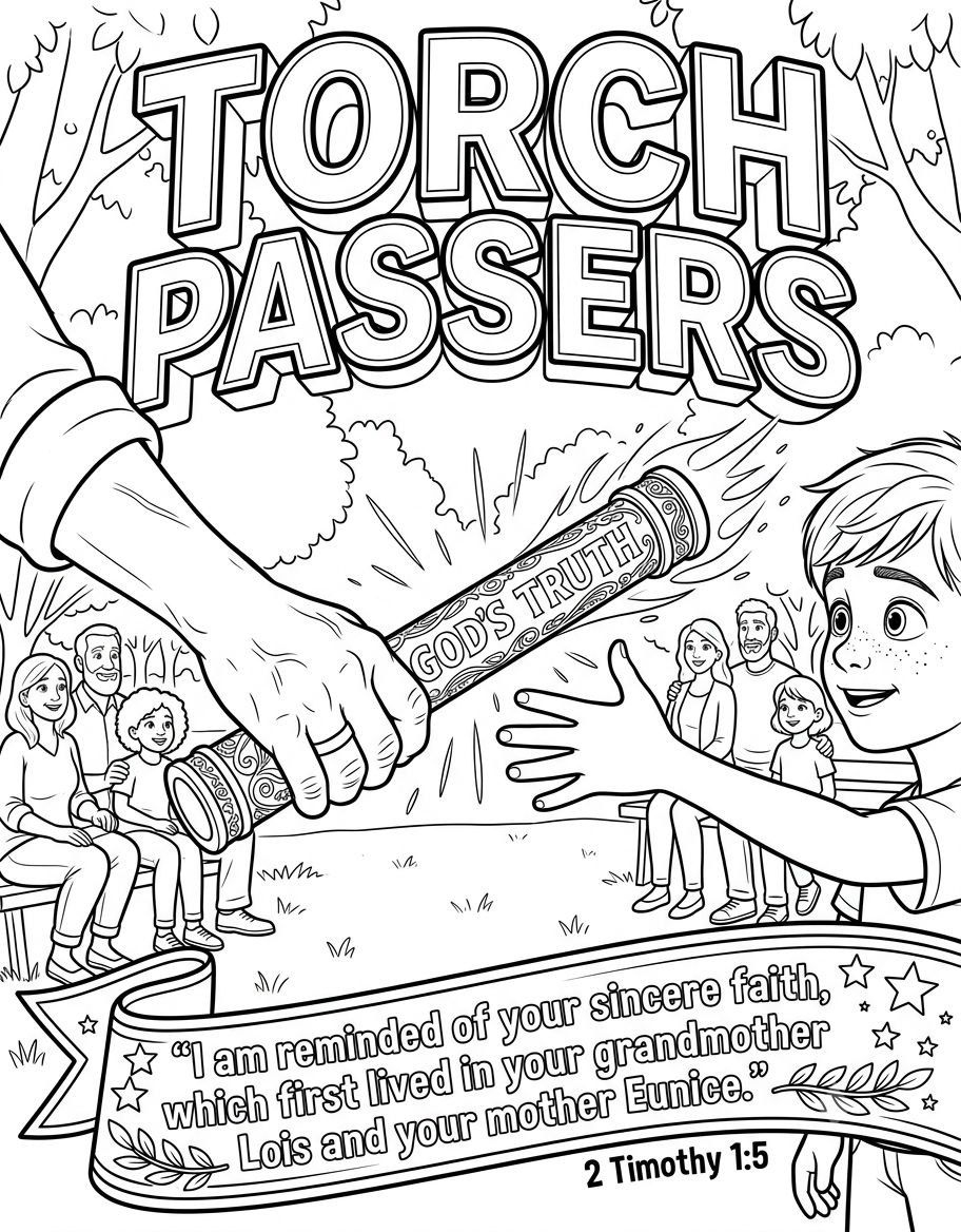 Torch Passers: The Faith Relay! Bible Coloring Page