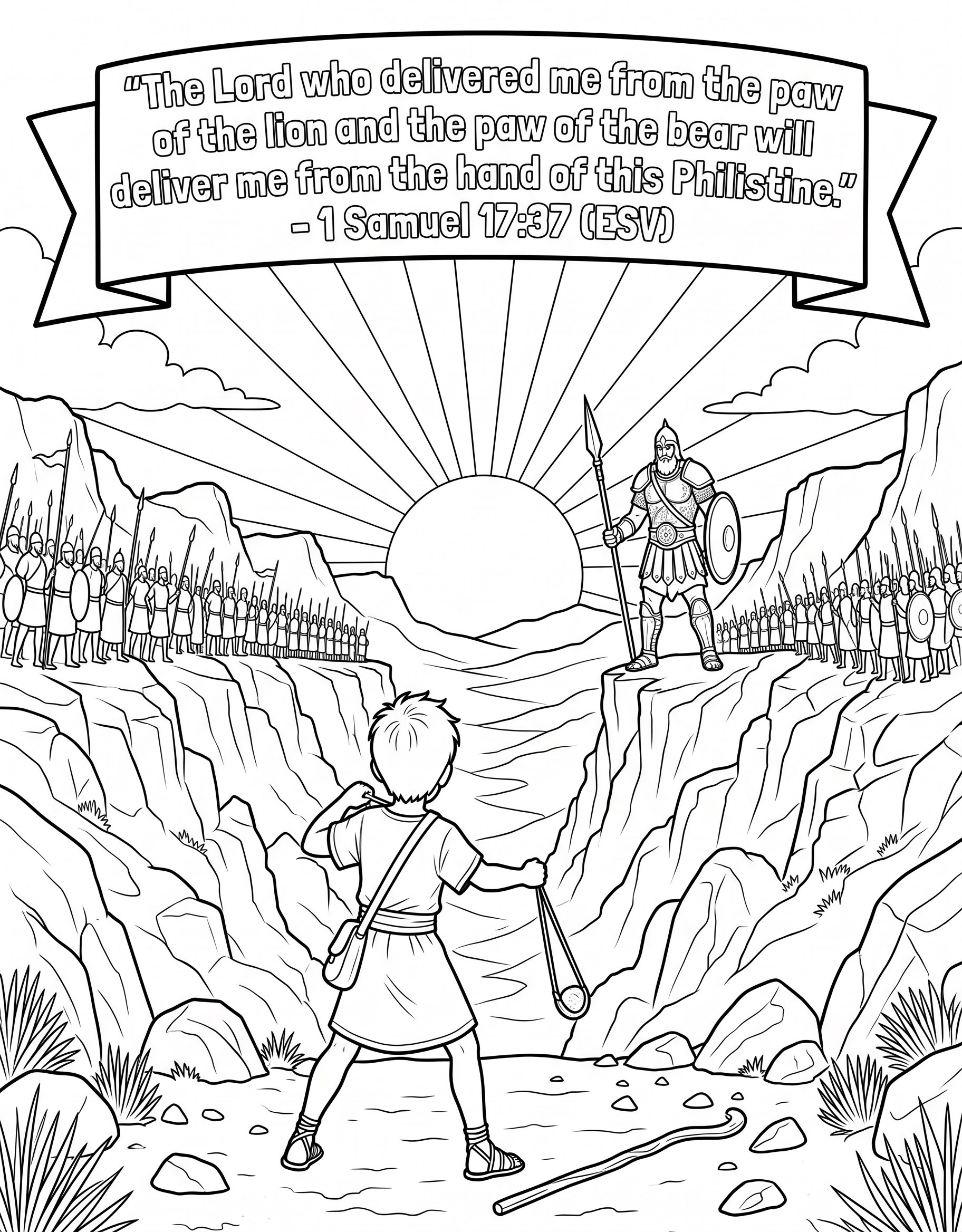 Hidden Training: Before the Giant Fell (1 Samuel 17) Bible Coloring Page