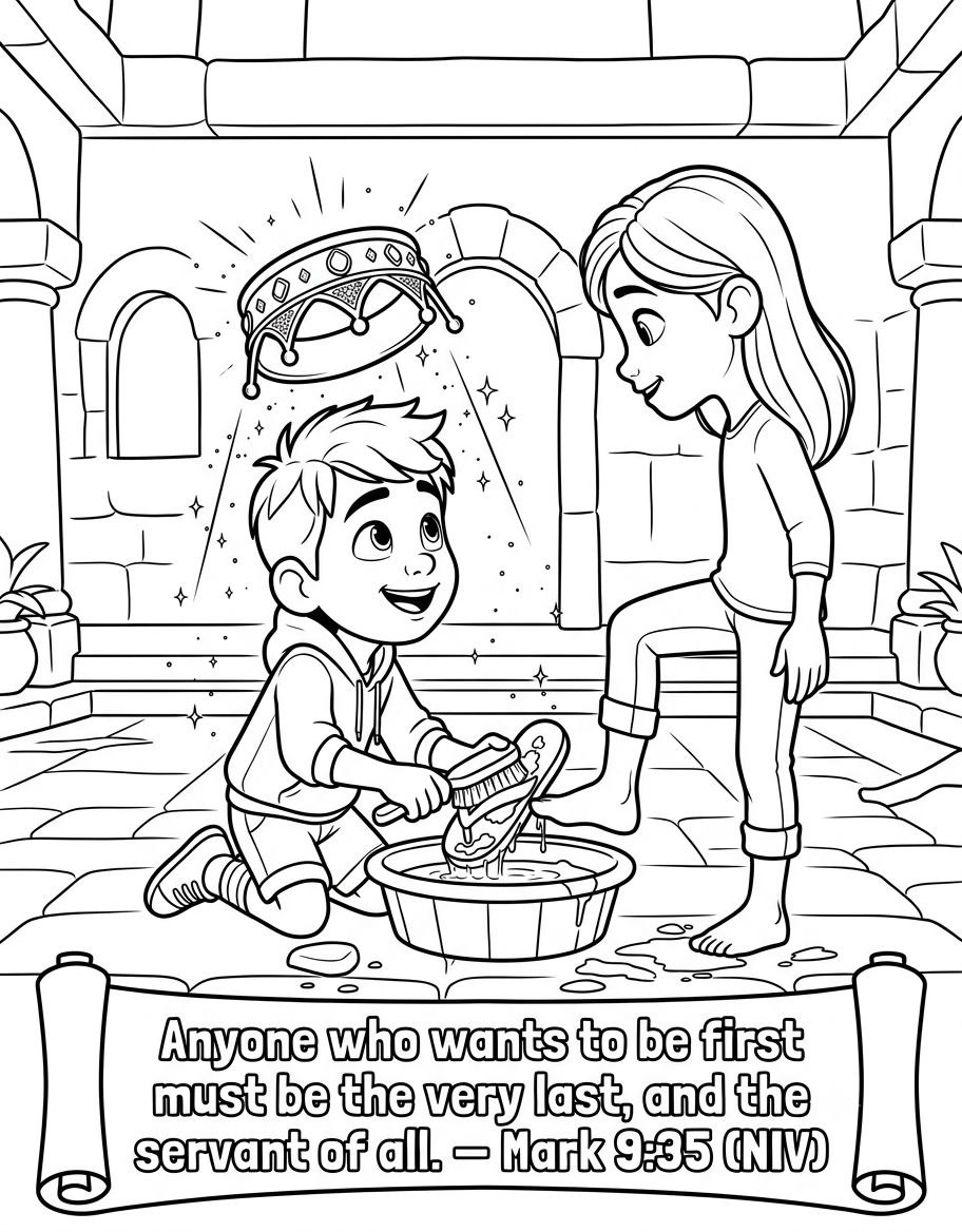 The Flip-Flop Kingdom (Mark 9:35) Bible Coloring Page