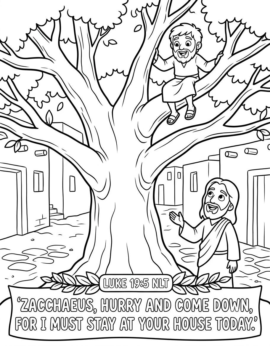 Up a Tree: The Day Everything Turned Upside Down (Zacchaeus) Bible Coloring Page