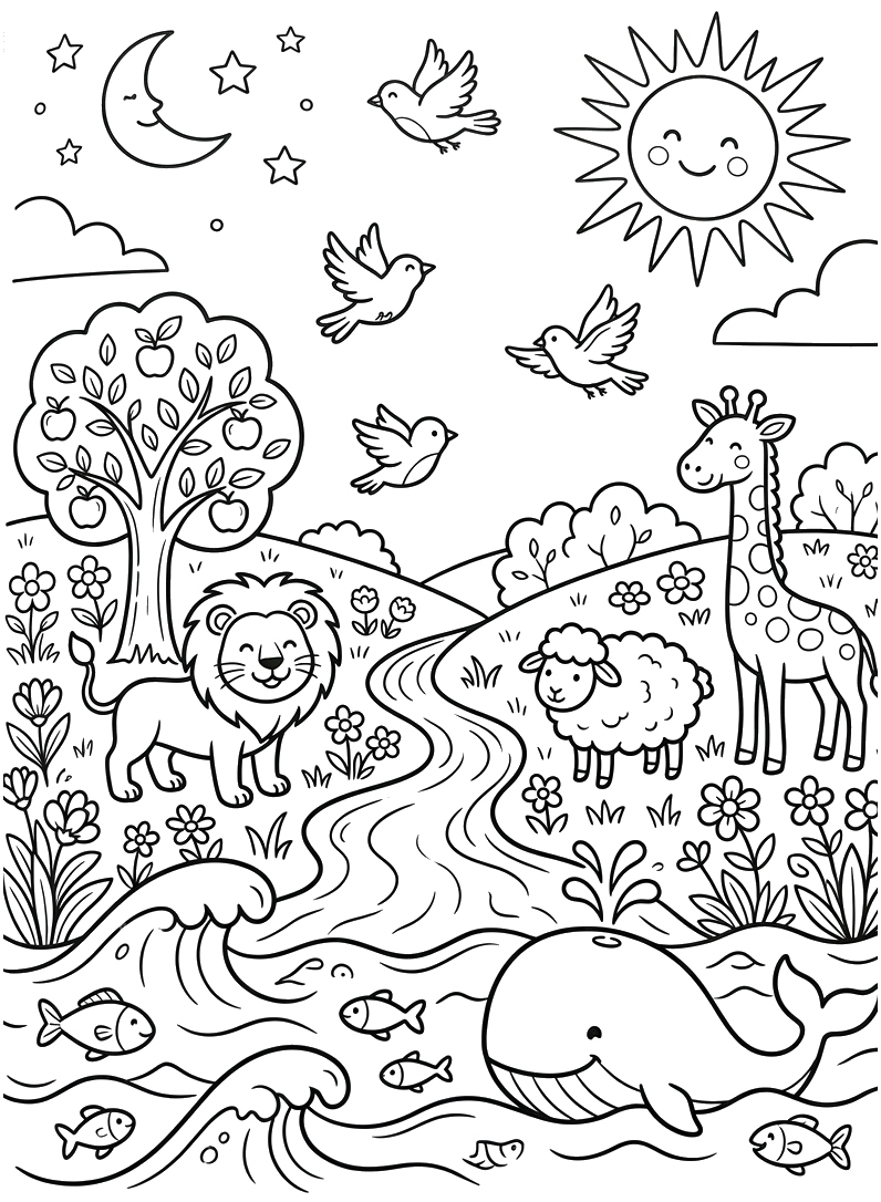 The Creation of the World Sunday School Coloring Page