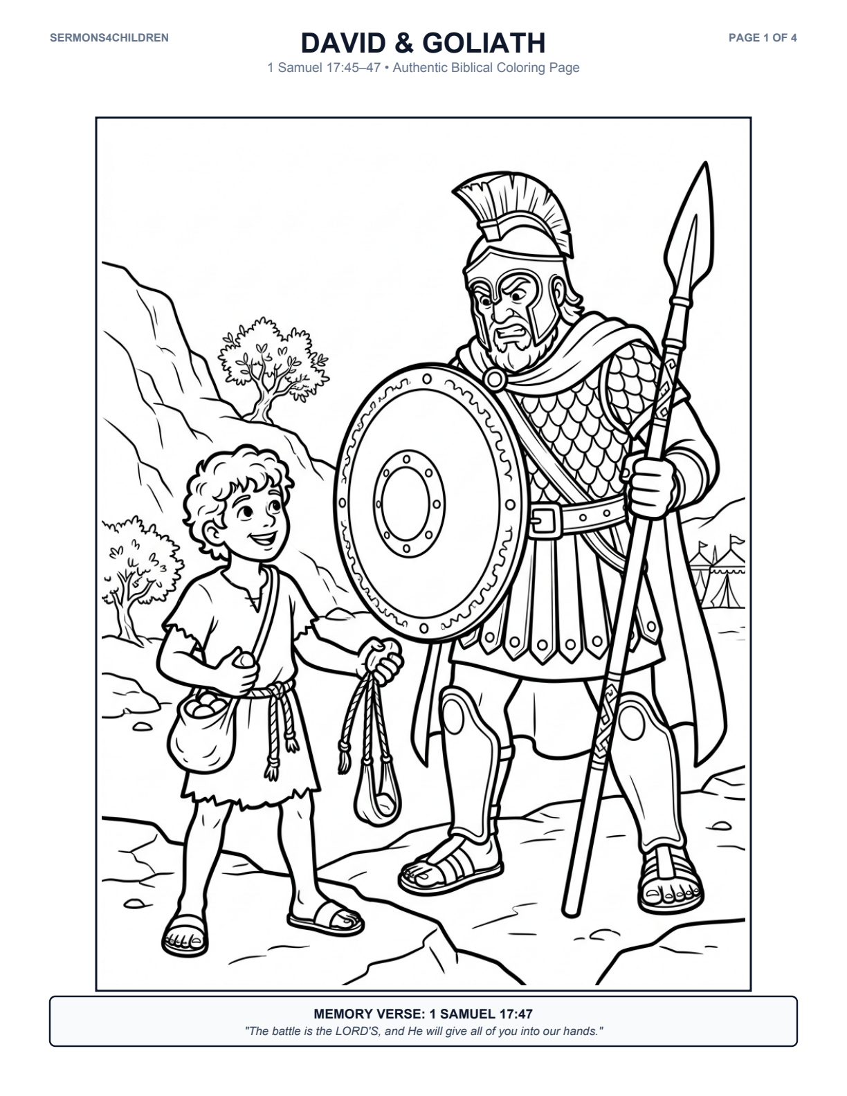 Free David and Goliath Coloring Page & Activity Pack for Kids (1 Samuel ...