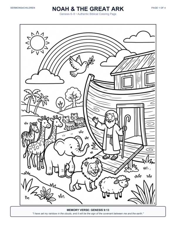 Printable Coloring & Activity Pack: Noah's Ark (Genesis 6β9)