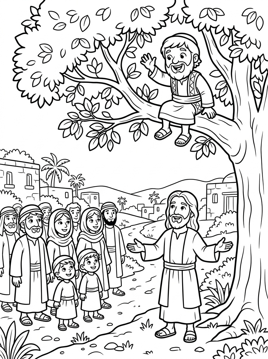 Zacchaeus in the Sycamore Tree Sunday School Coloring Page